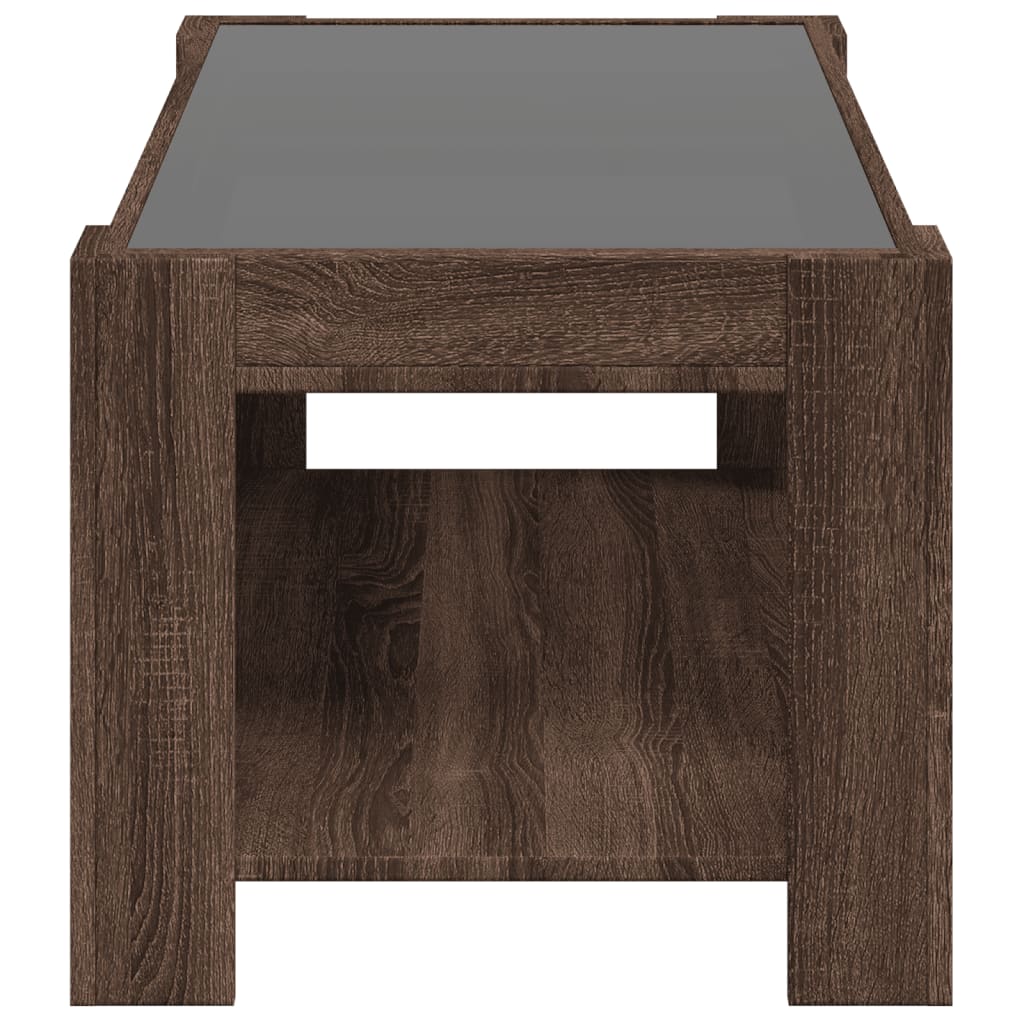 Salontafel met LED 93x53x45 cm bewerkt hout bruin eikenkleur