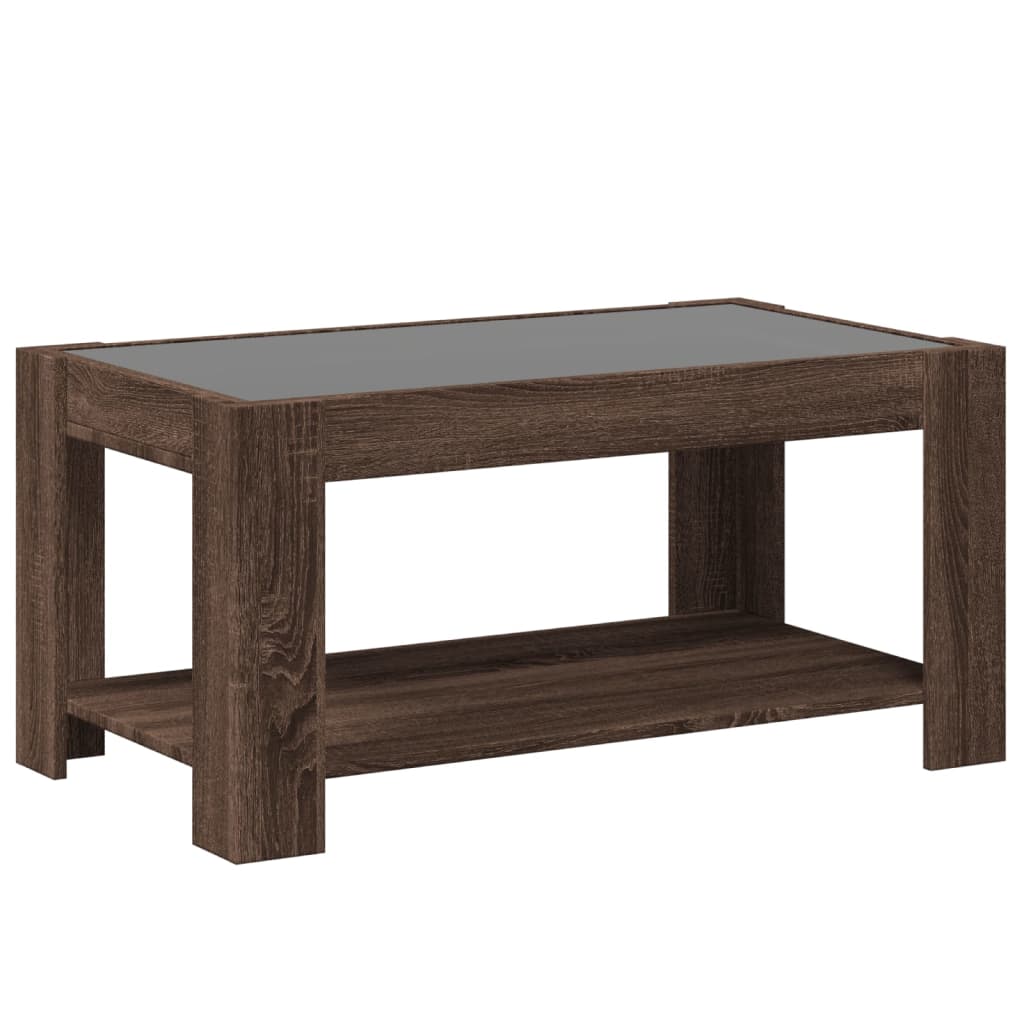 Salontafel met LED 93x53x45 cm bewerkt hout bruin eikenkleur