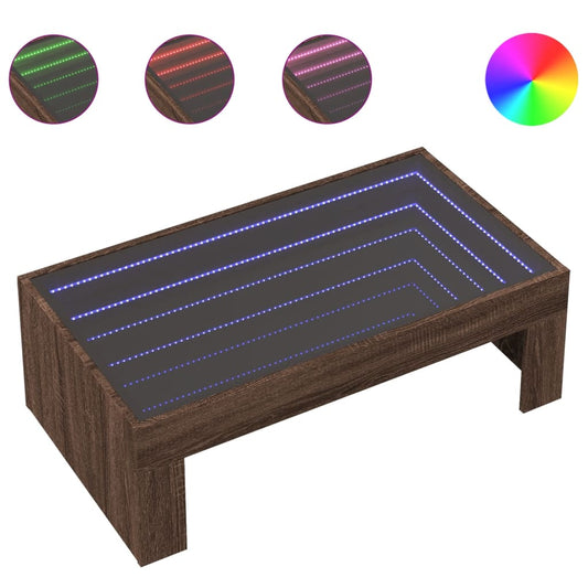 Salontafel met Infinity LED 90x50x30 cm bruin eikenkleurig