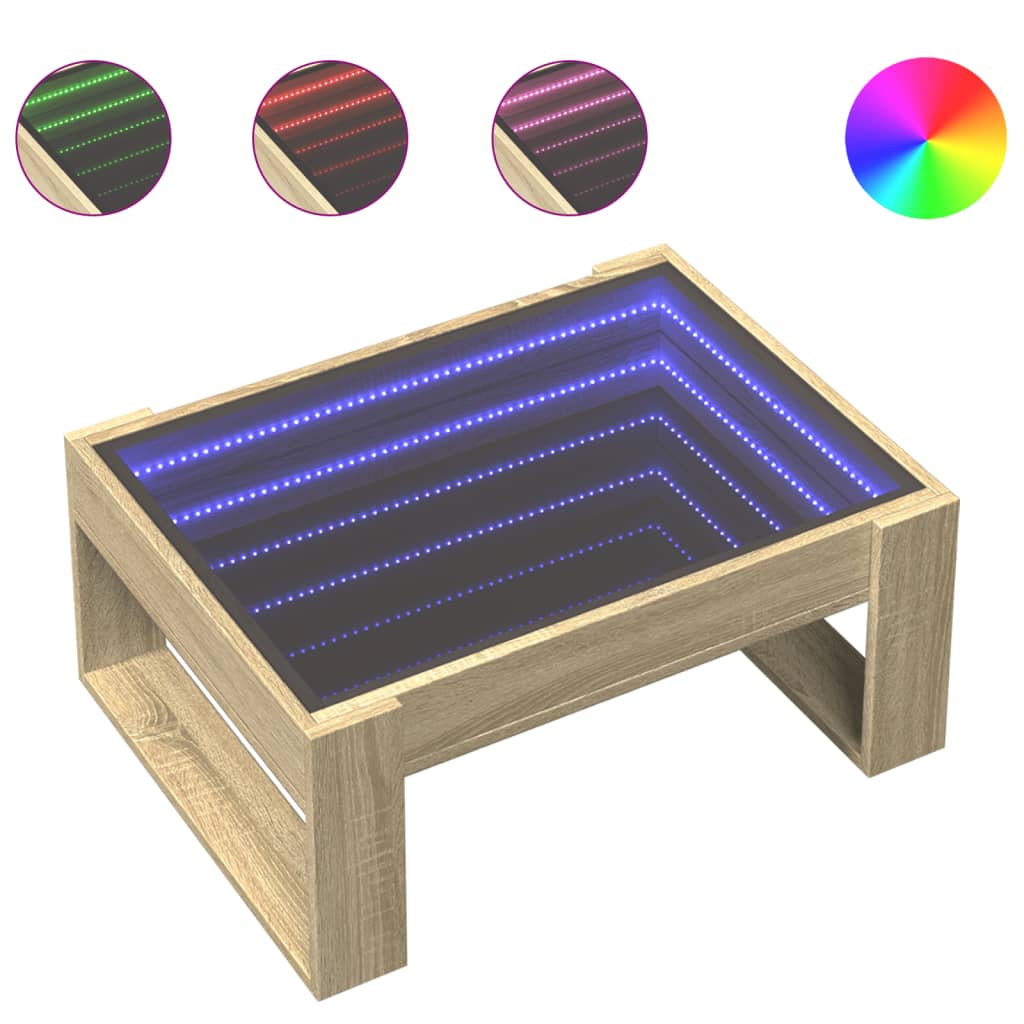 Salontafel met Infinity LED 70x53x30 cm sonoma eikenkleurig