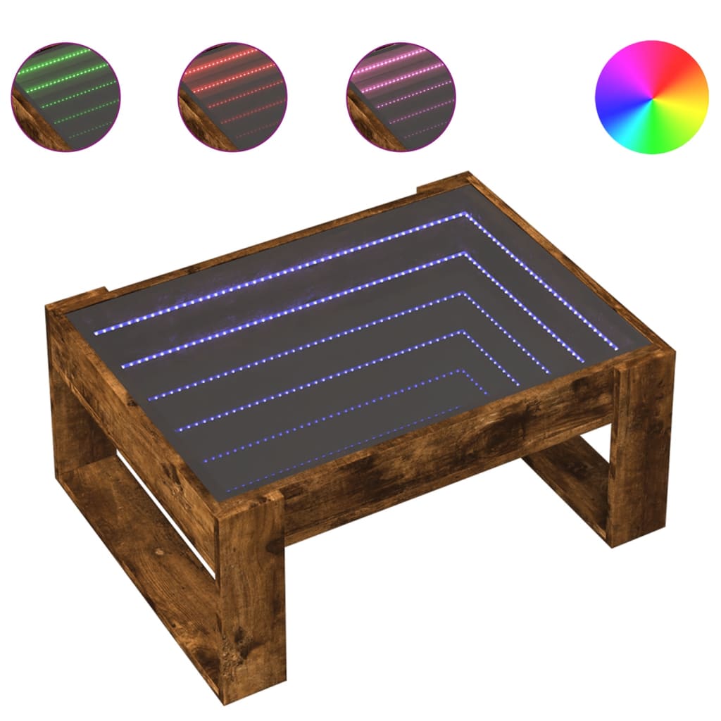 Salontafel met Infinity LED 70x53x30 cm gerookt eikenkleurig