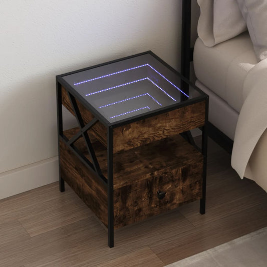 Nachtkastje met Infinity LED 40x40x51 cm gerookt eikenkleurig