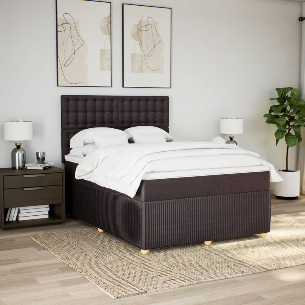 Boxspring met matras stof donkerbruin 140x200 cm