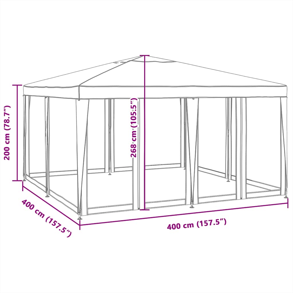 Partytent met 8 mesh zijwanden 4x4 m HDPE wit