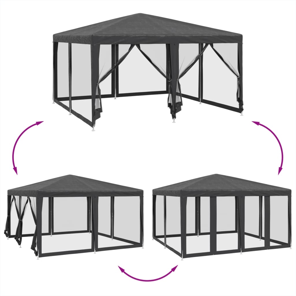 Partytent met 8 mesh zijwanden 4x4 m HDPE antracietkleurig