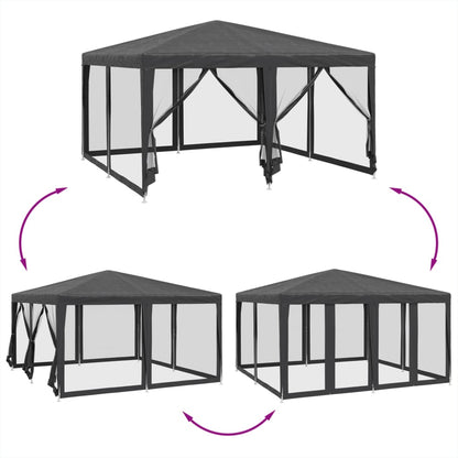 Partytent met 8 mesh zijwanden 4x4 m HDPE antracietkleurig