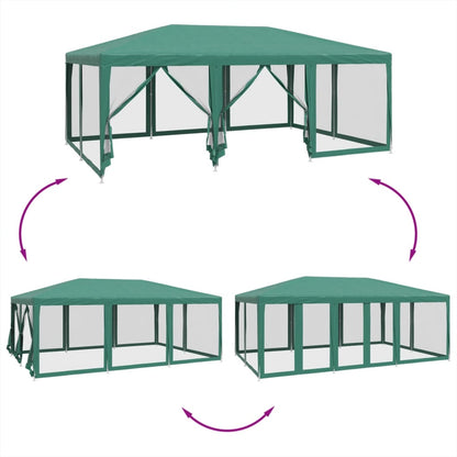 Partytent met 10 mesh zijwanden 6x4 m HDPE groen