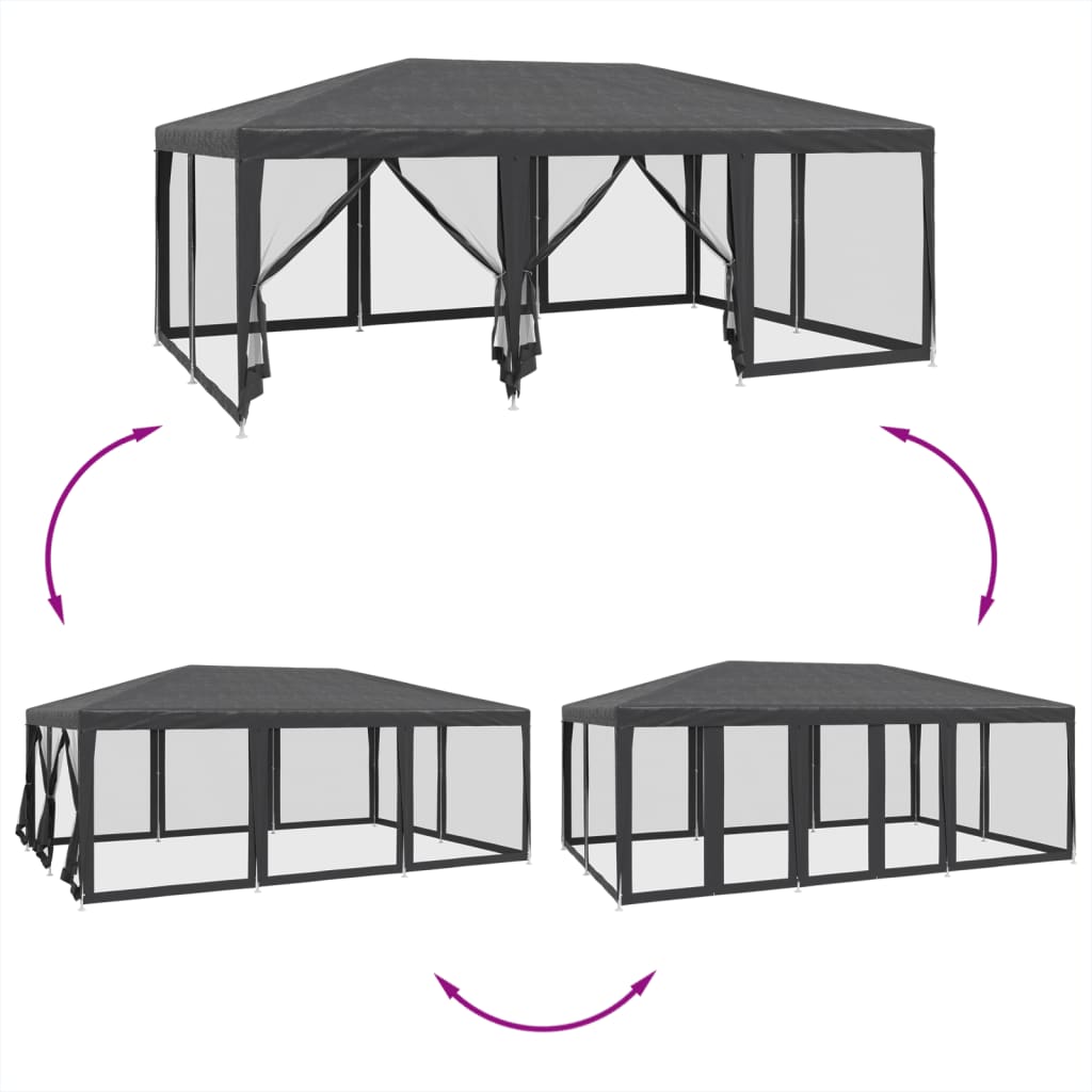 Partytent met 10 mesh zijwanden 6x4 m HDPE antracietkleurig