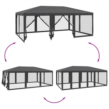 Partytent met 10 mesh zijwanden 6x4 m HDPE antracietkleurig