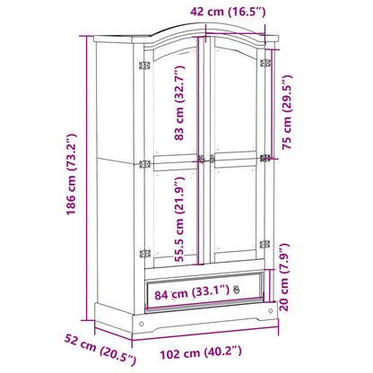 Kledingkast Corona 102x52x186 cm massief grenenhout
