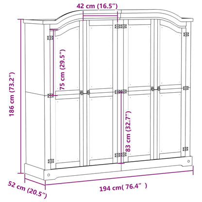 Kledingkast Corona 194x52x186 cm massief grenenhout