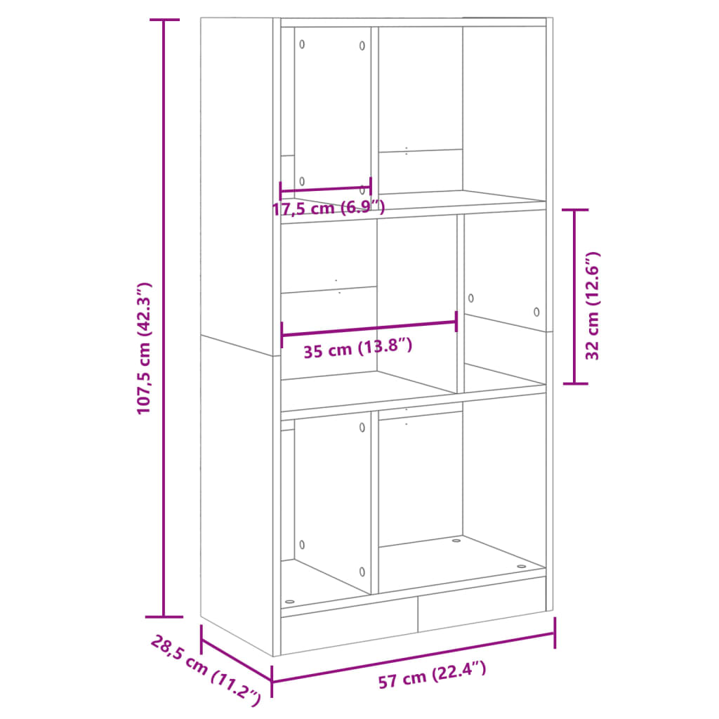 Boekenkast 57x28,5x107,5 cm bewerkt hout sonoma eikenkleurig