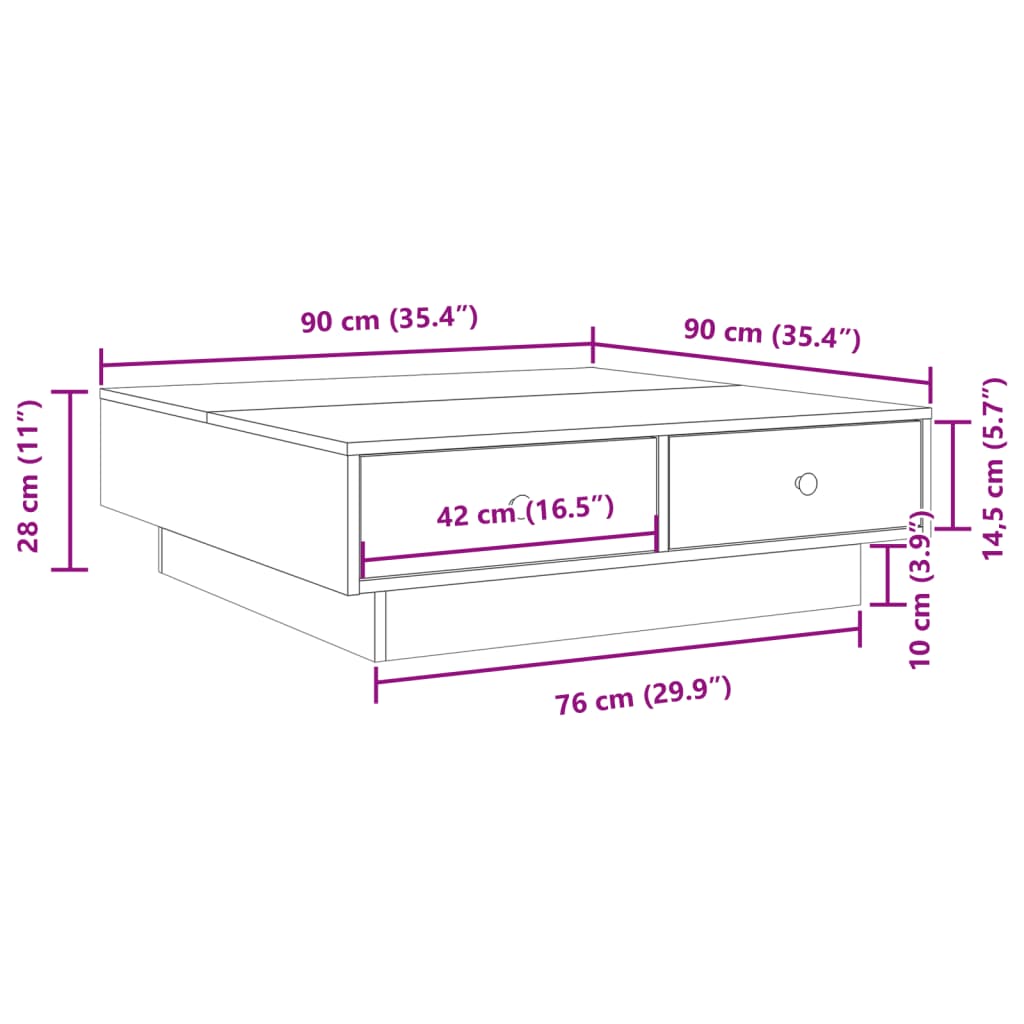 Salontafel 90x90x28 cm spaanplaat sonoma eikenkleurig