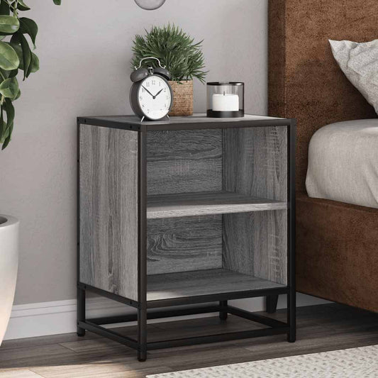 Nachtkastje 40x31x50 cm bewerkt hout&metaal grijs sonoma eiken
