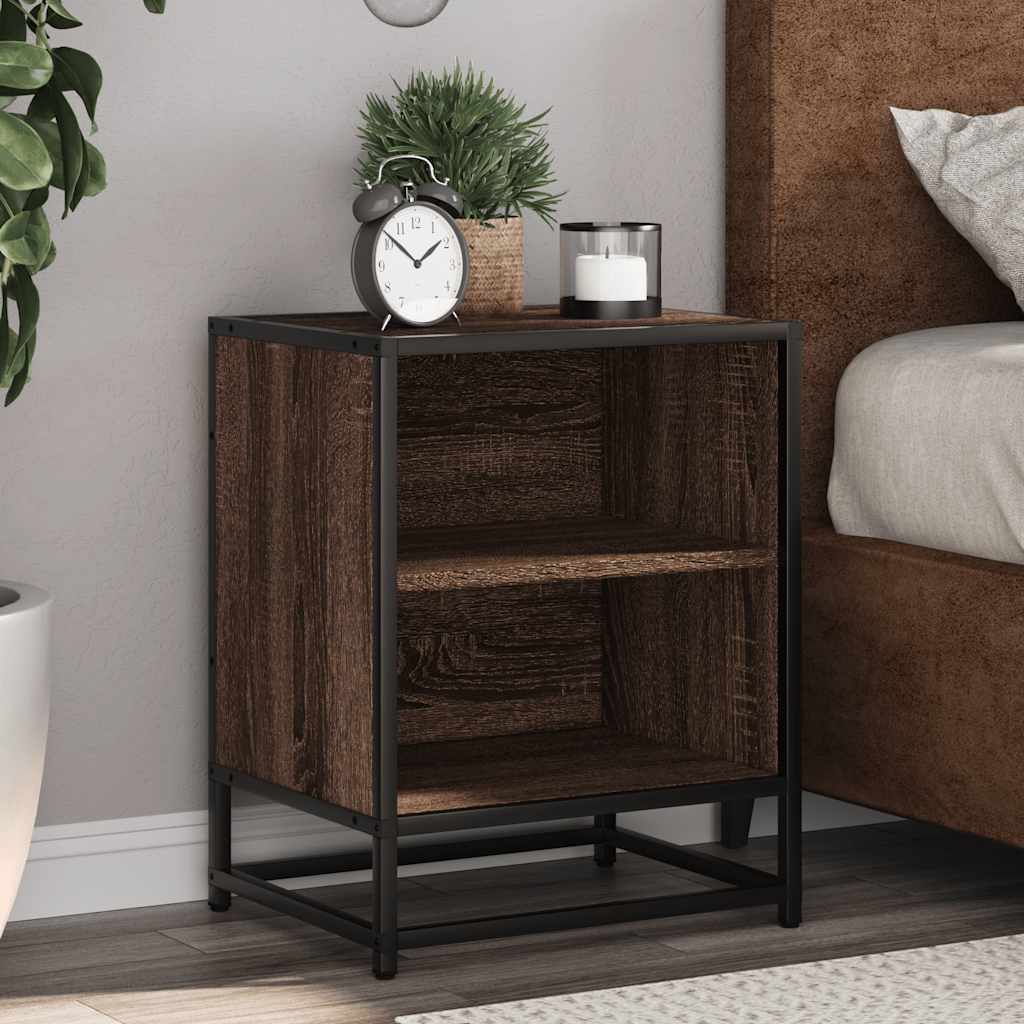 Nachtkastje 40x31x50 cm bewerkt hout en metaal bruin eikenkleur
