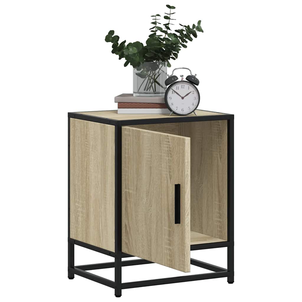 Nachtkastje 40x31x50 cm bewerkt hout en metaal sonoma eiken