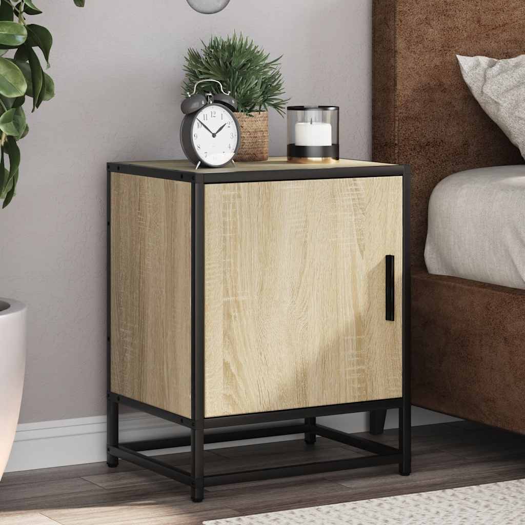 Nachtkastje 40x31x50 cm bewerkt hout en metaal sonoma eiken