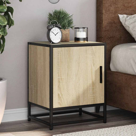 Nachtkastje 40x31x50 cm bewerkt hout en metaal sonoma eiken