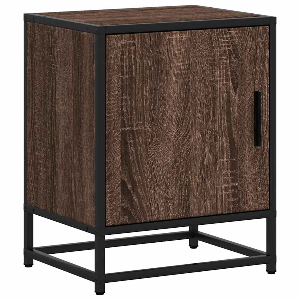 Nachtkastje 40x31x50 cm bewerkt hout en metaal bruin eikenkleur