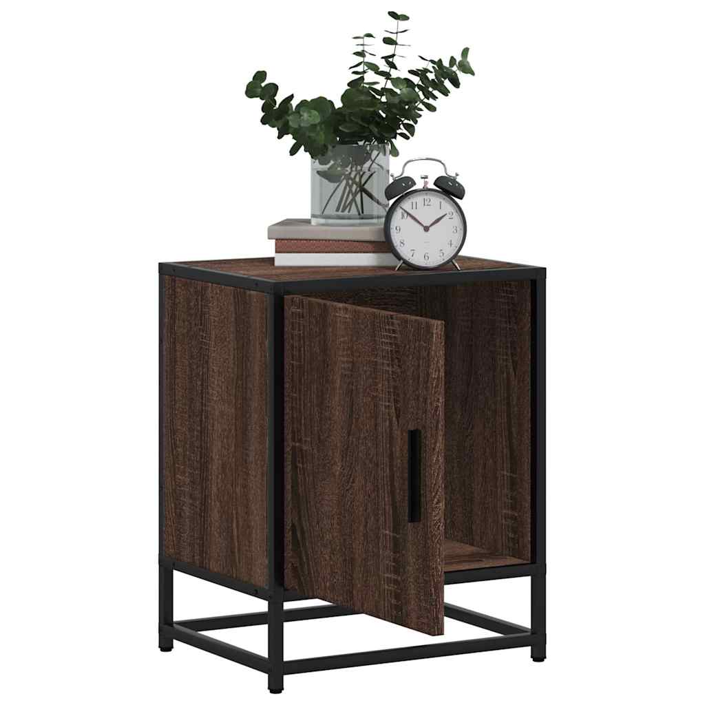 Nachtkastje 40x31x50 cm bewerkt hout en metaal bruin eikenkleur