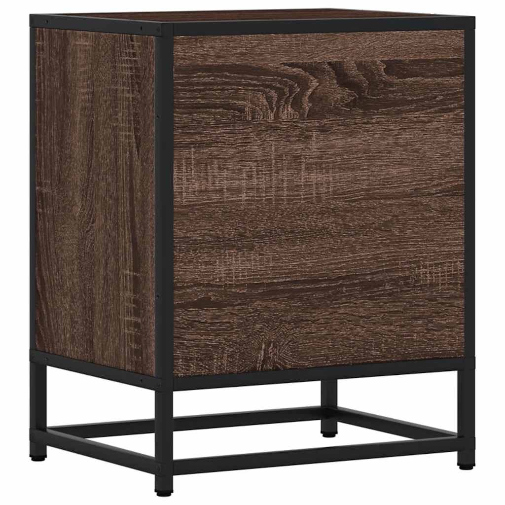 Nachtkastje 40x31x50 cm bewerkt hout en metaal bruin eikenkleur