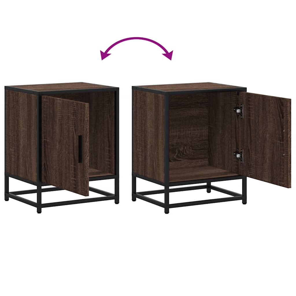 Nachtkastje 40x31x50 cm bewerkt hout en metaal bruin eikenkleur