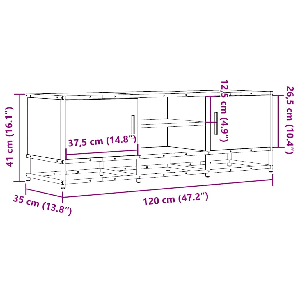 Tv-meubel 120x35x41 cm bewerkt hout metaal grijs sonoma eiken