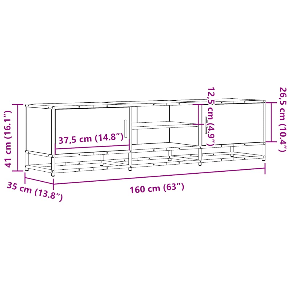 Tv-meubel 160x35x41 cm bewerkt hout metaal gerookt eikenkleur