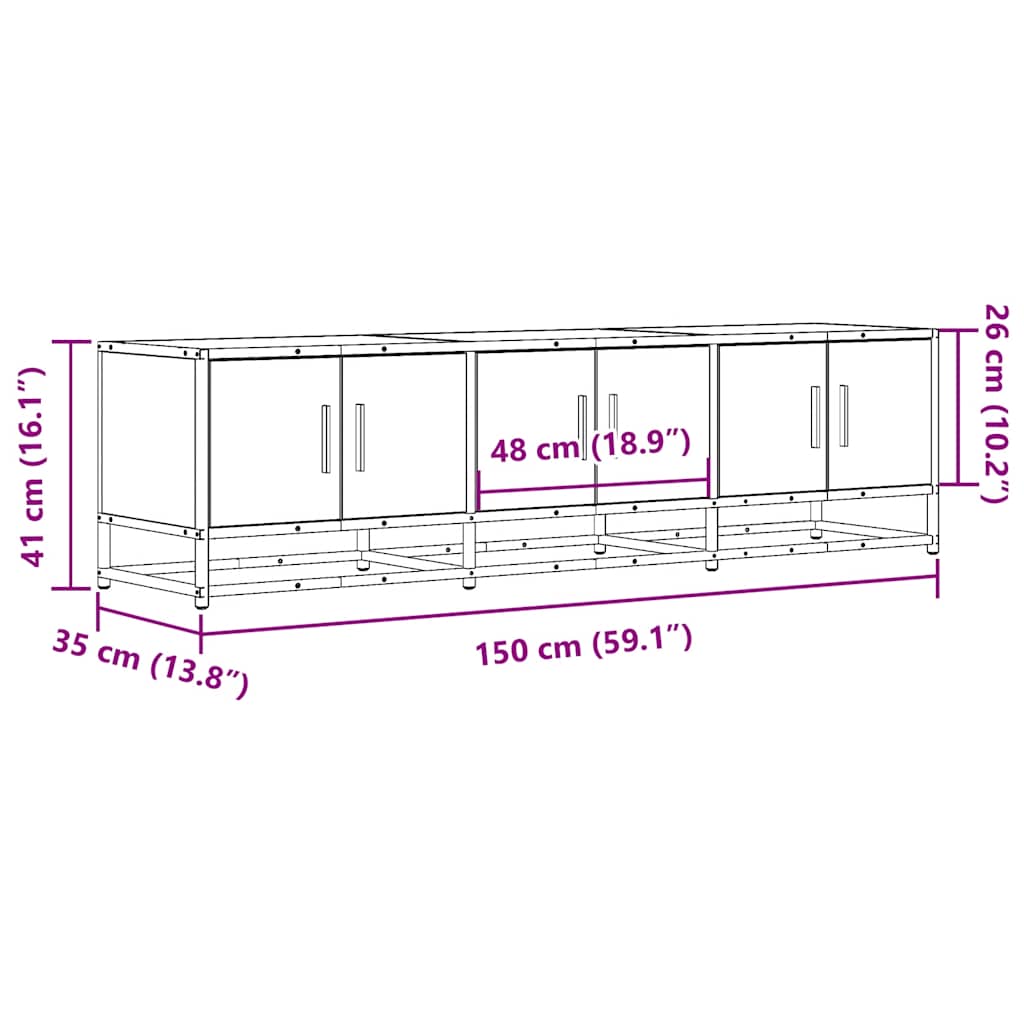 Tv-meubel 150x35x41 cm bewerkt hout metaal sonoma eikenkleurig