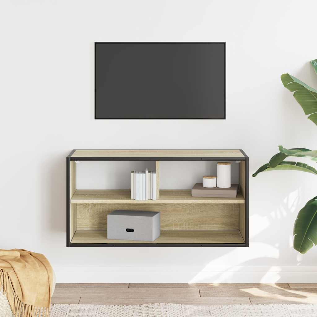 Tv-meubel 80x31x39,5 cm bewerkt hout metaal sonoma eikenkleurig