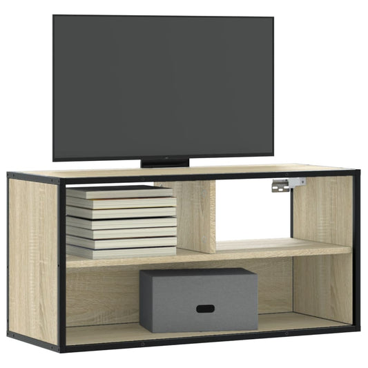 Tv-meubel 80x31x39,5 cm bewerkt hout metaal sonoma eikenkleurig