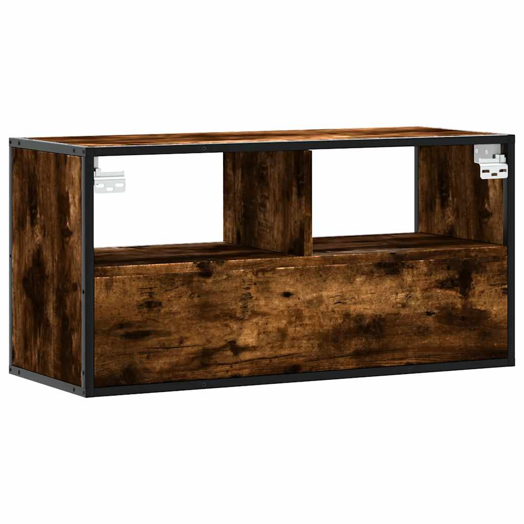 Tv-meubel 80x31x39,5cm bewerkt hout metaal gerookt eikenkleurig