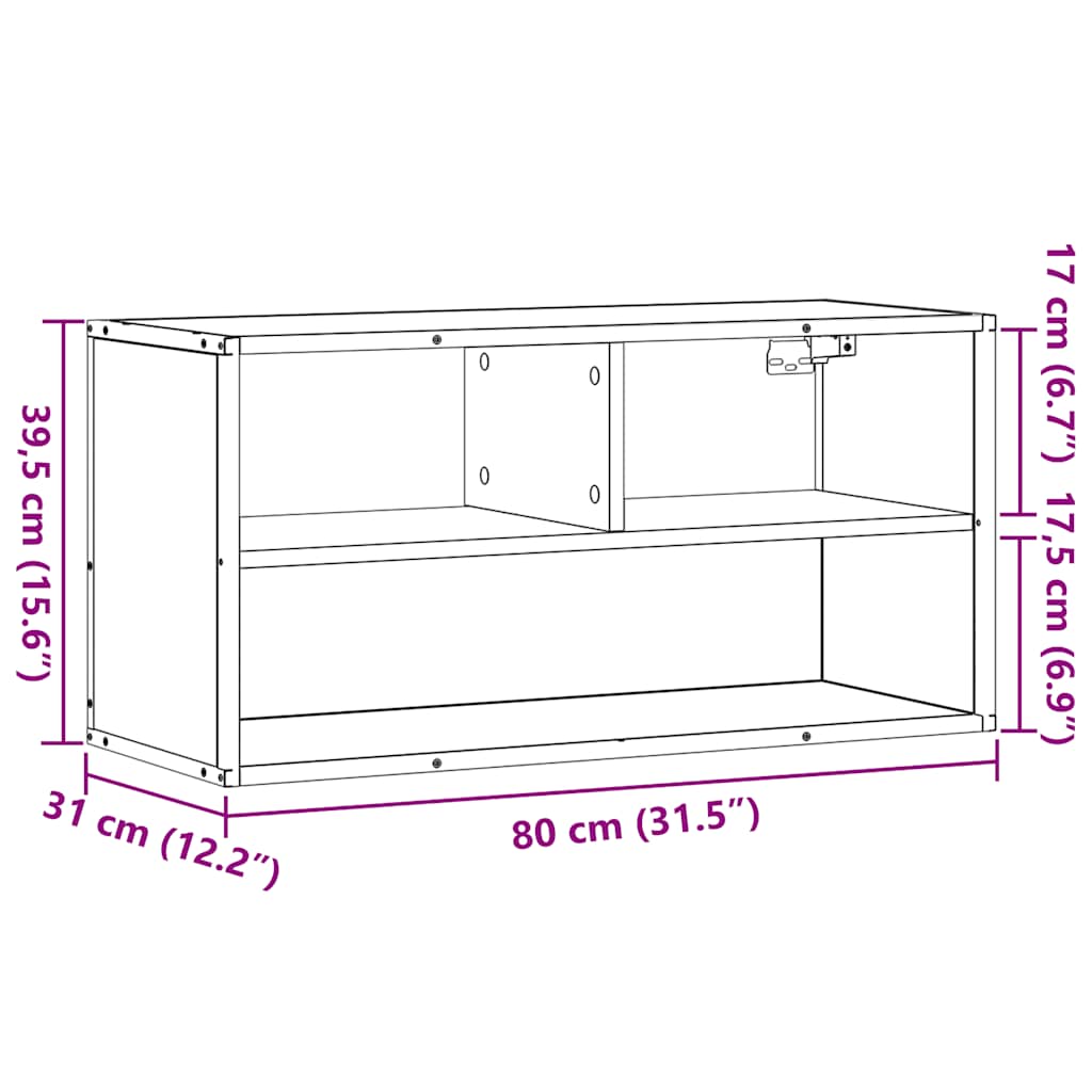 Tv-meubel 80x31x39,5cm bewerkt hout metaal gerookt eikenkleurig
