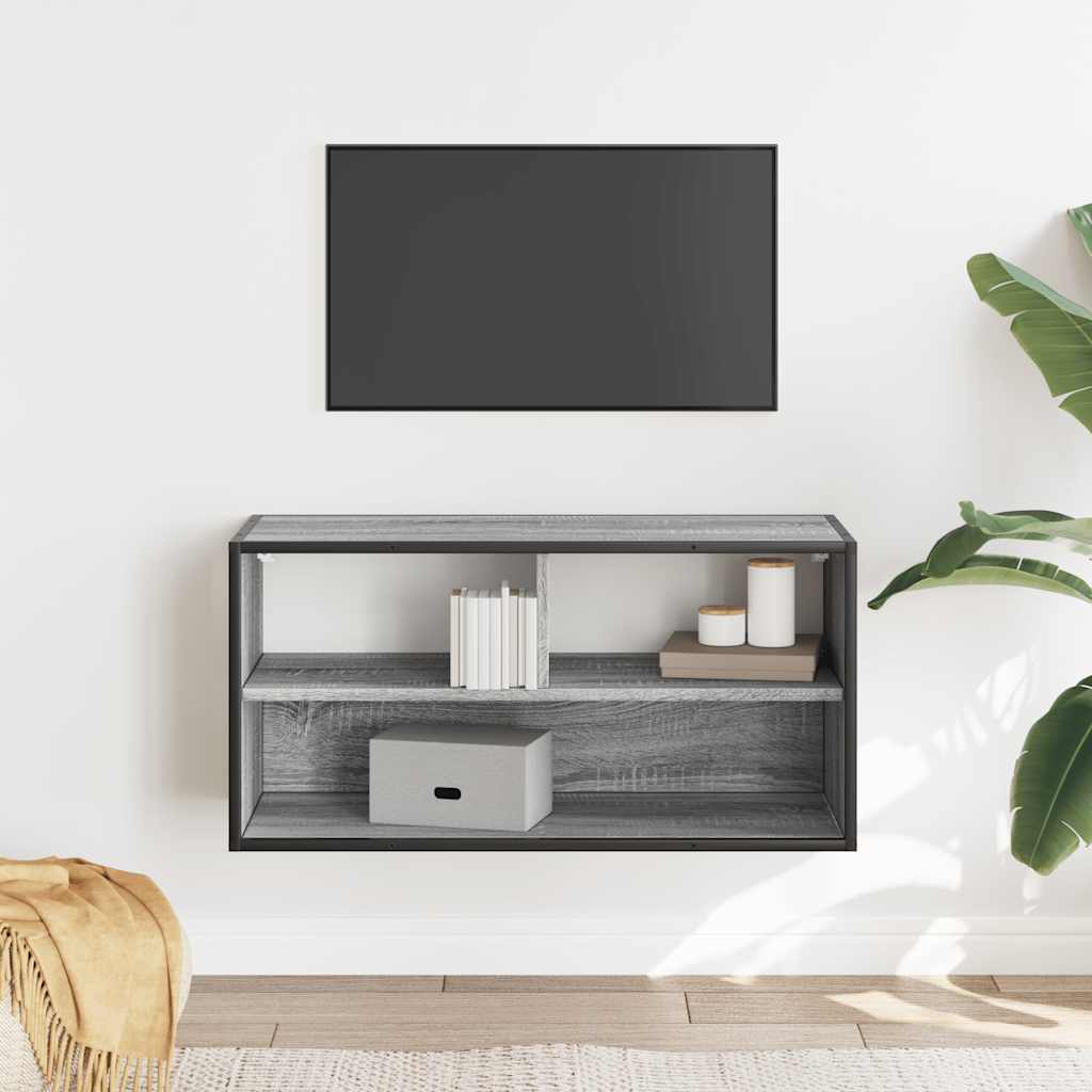 Tv-meubel 80x31x39,5 cm bewerkt hout metaal grijs sonoma eiken