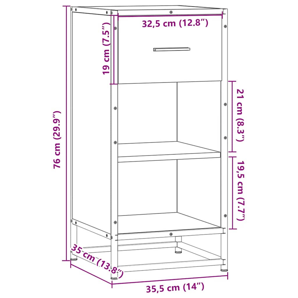 Dressoir 35,5x35x76 cm bewerkt hout en metaal sonoma eikenkleur