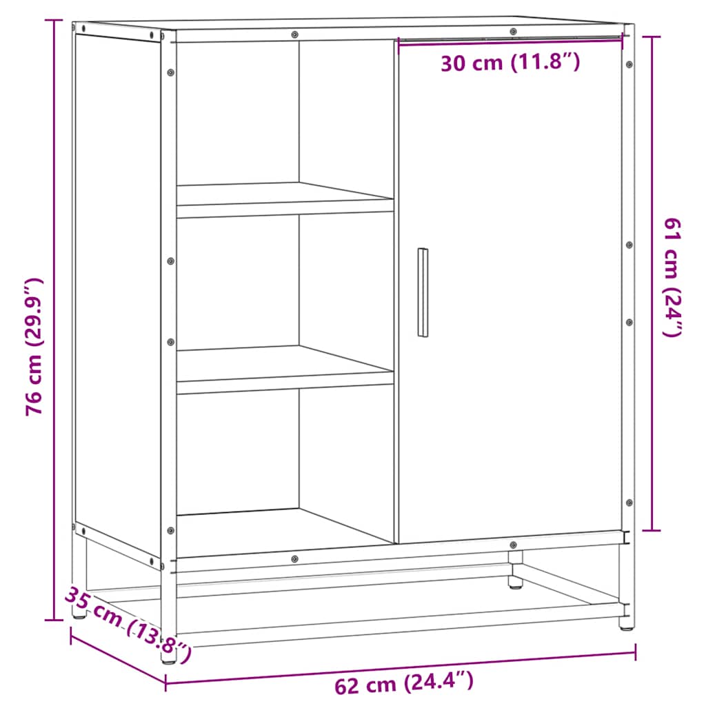Dressoir 62x35x76 cm bewerkt hout grijs sonoma eikenkleurig