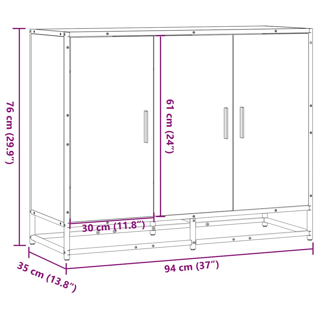 Dressoir 94x35x76 cm bewerkt hout grijs sonoma eikenkleurig