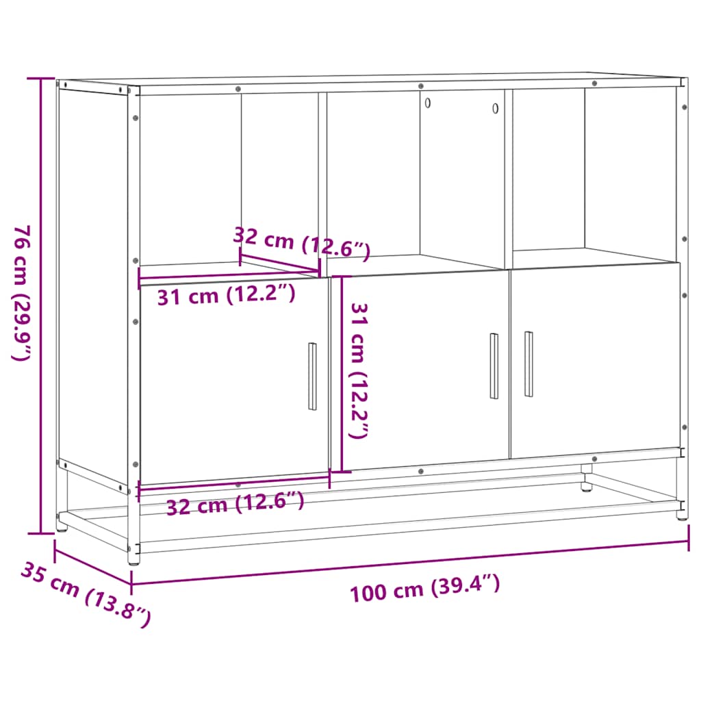 Dressoir 100x35x76 cm bewerkt hout grijs sonoma eikenkleurig