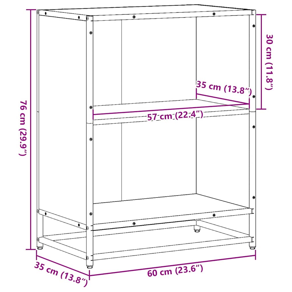 Boekenkast 60x35x76 cm bewerkt hout grijs sonoma eikenkleurig