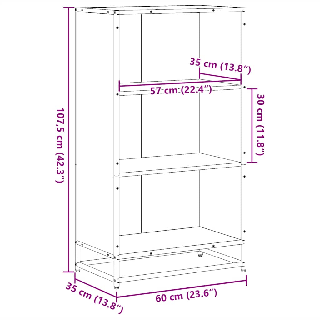 Boekenkast 60x35x107,5 cm bewerkt hout grijs sonoma eikenkleur
