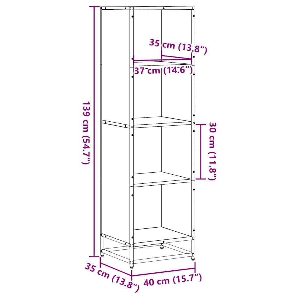 Boekenkast 40x35x139 cm bewerkt hout zwart