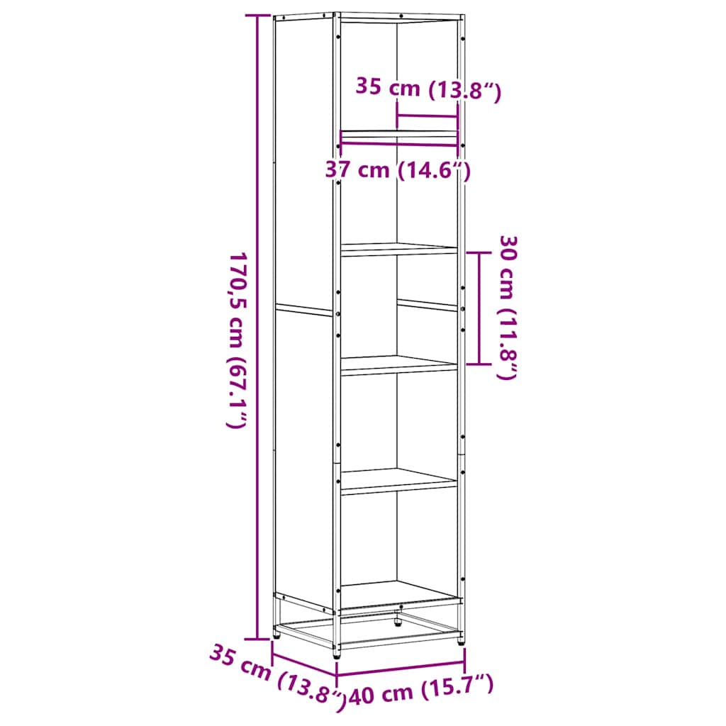 Boekenkast 40x35x170,5 cm bewerkt hout sonoma eikenkleurig