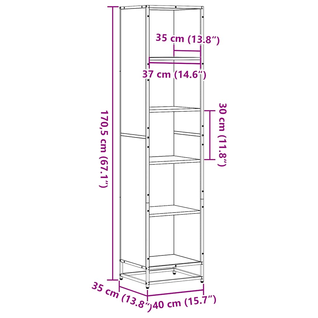 Boekenkast 40x35x170,5 cm bewerkt hout grijs sonoma eikenkleur