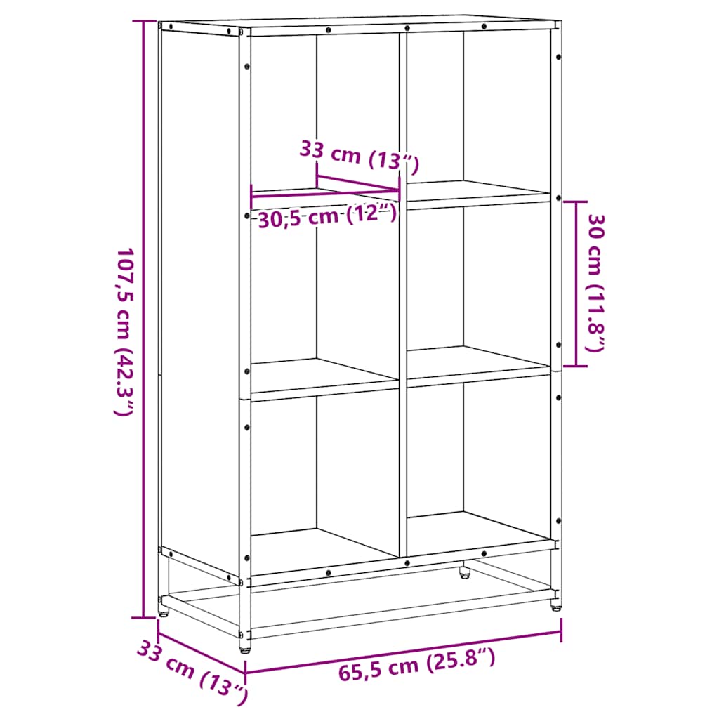 Boekenkast 65,5x33x107,5cm bewerkt hout grijs sonoma eikenkleur