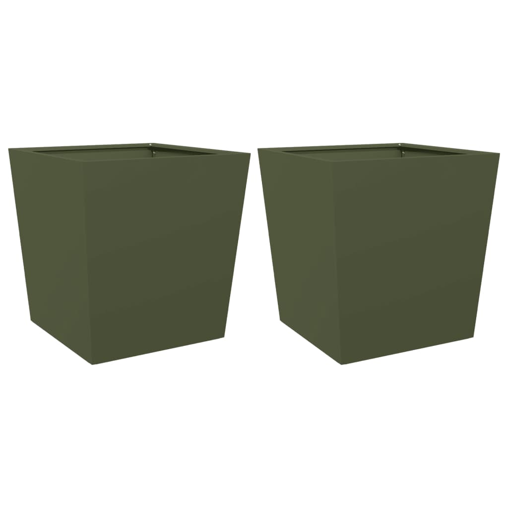 Plantenbakken Staal Olijfgroen 2 50 x 50 x 50 cm Staal/Groen