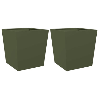 Plantenbakken Staal Olijfgroen 2 50 x 50 x 50 cm Staal/Groen