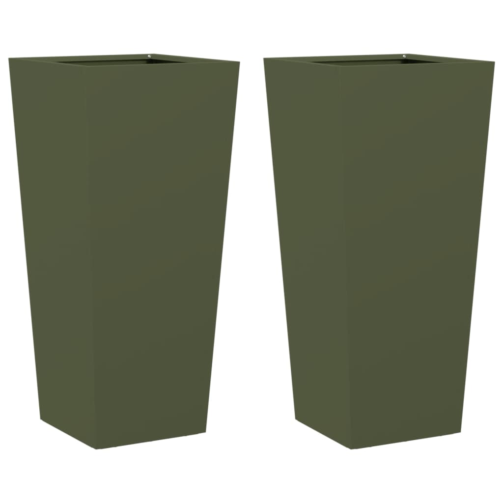 Plantenbakken Staal Olijfgroen 2 35 x 35 x 75 cm Staal/Groen