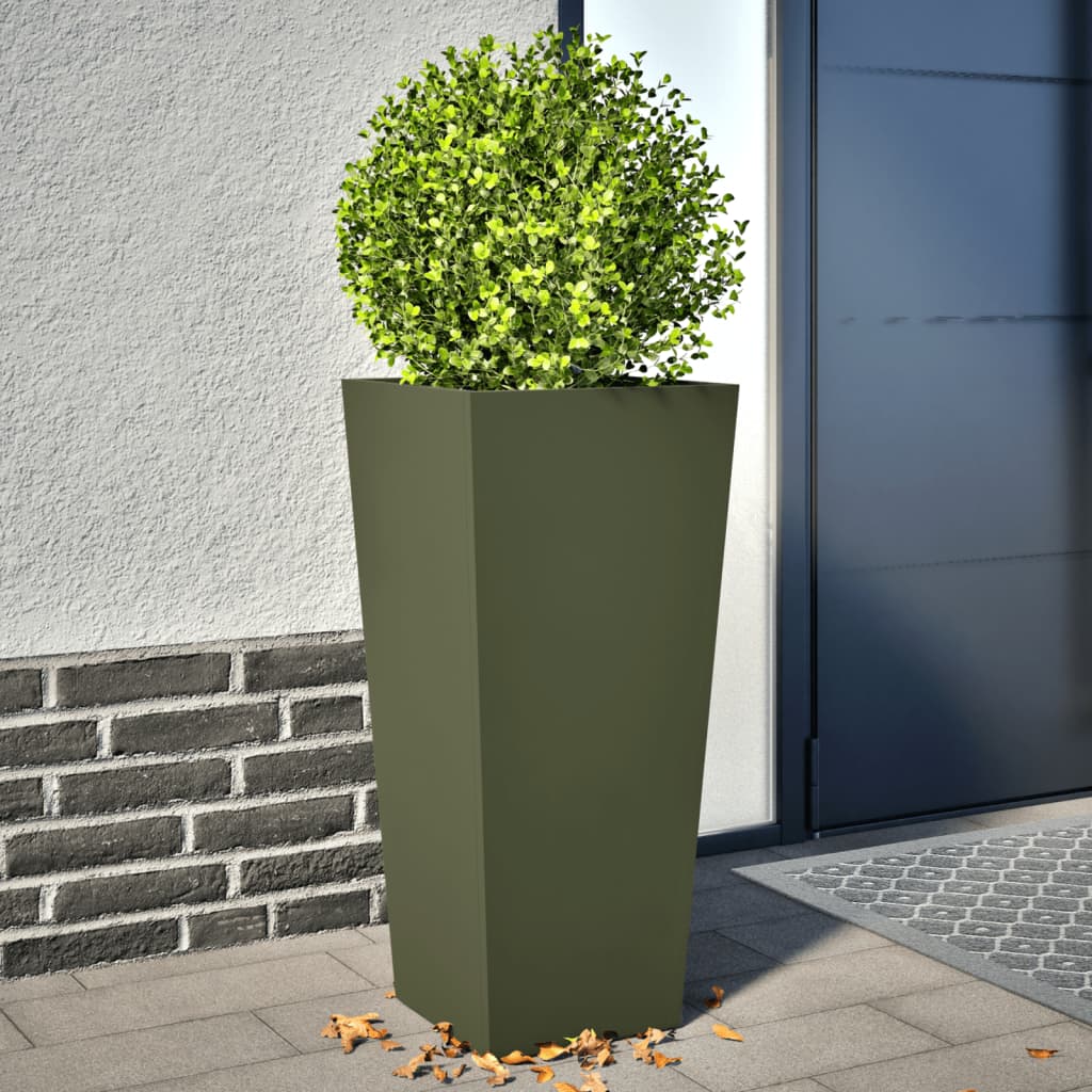 Plantenbakken Staal Olijfgroen 2 35 x 35 x 75 cm Staal/Groen