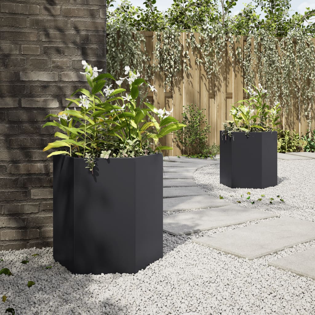 Plantenbakken Zeshoek Staal Zwart 2 46 x 40 x 45 cm Staal/Zwart
