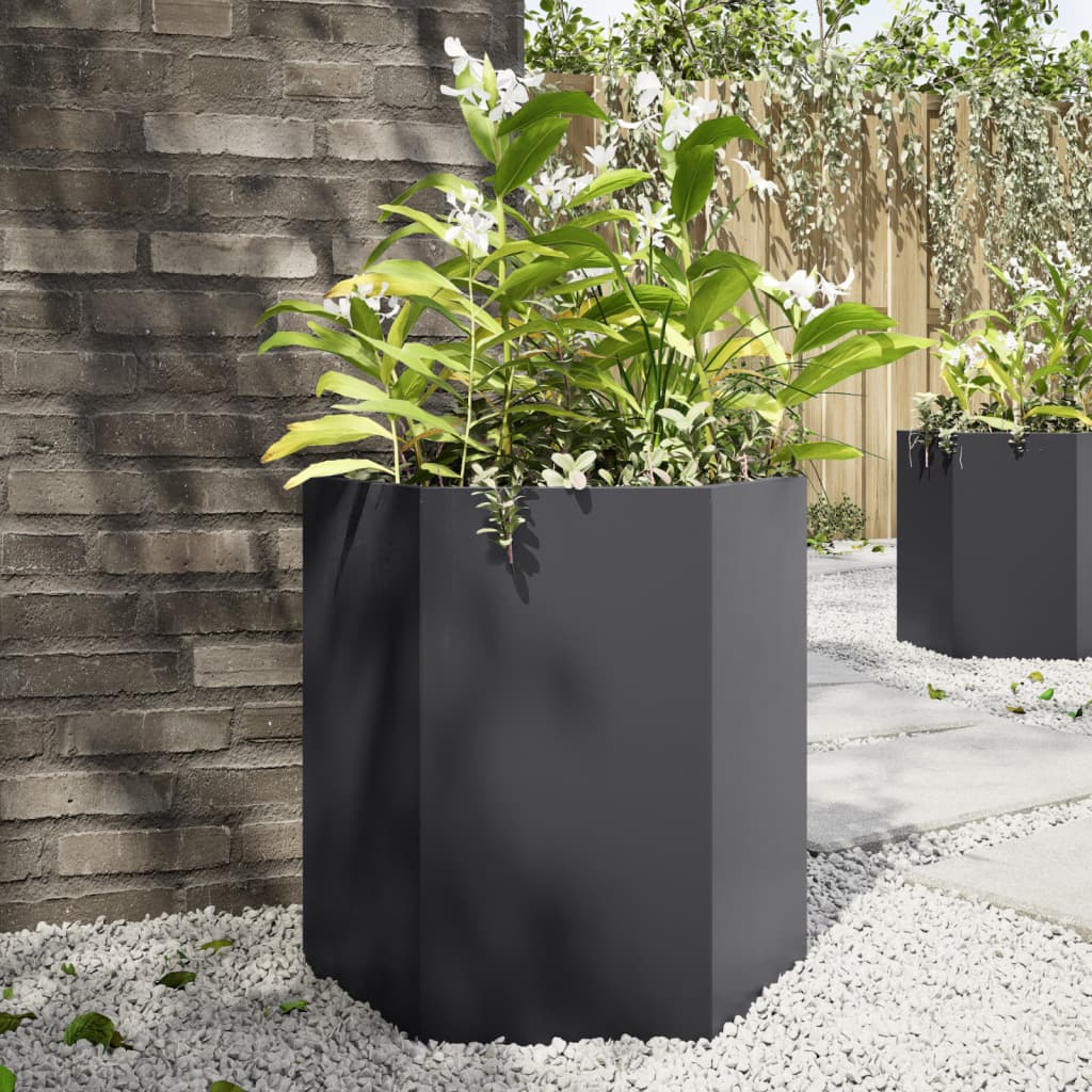 Plantenbakken Zeshoek Staal Zwart 2 46 x 40 x 45 cm Staal/Zwart